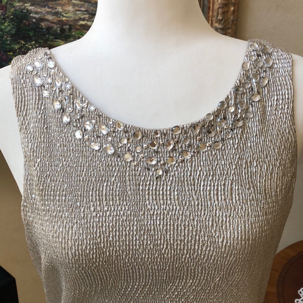 ALEX EVENINGS Silver Metallic Embellished Sexy Cocktail Dress Women 10 NWOT NEW